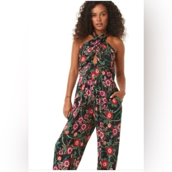 MISA Halter Kora Floral Jumpsuit with Pockets NEW - Picture 2 of 6